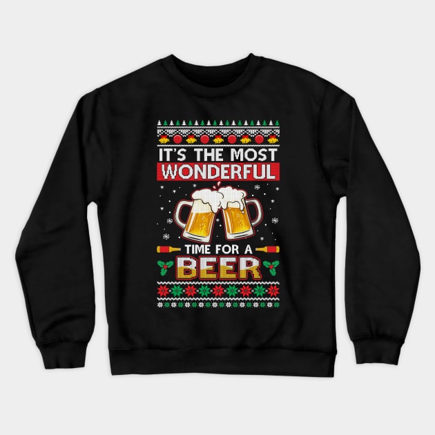 Wonderful Time For A Beer Ugly Christmas Xmas Crewneck Sweatshirt by JoanaArtStore